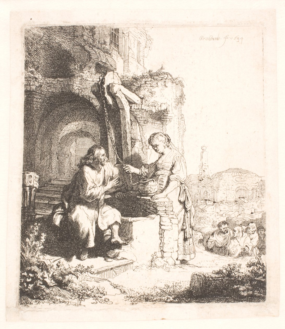 Kristus og kvinden fra Samaria: blandt ruiner af Rembrandt van Rijn