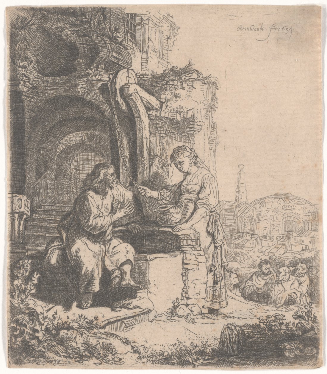 Kristus og kvinden fra Samaria blandt ruiner, 1634 af Rembrandt van Rijn