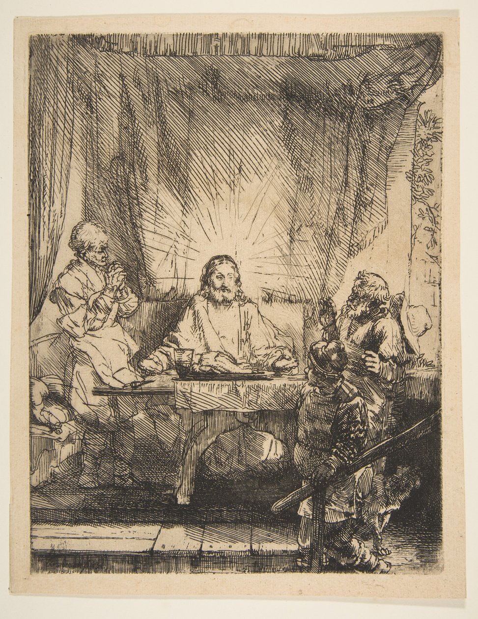 Kristus ved Emmaus: Den større plade, 1654. af Rembrandt van Rijn