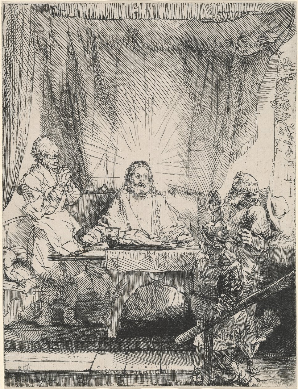 Kristus i Emmaus: den større plade af Rembrandt van Rijn