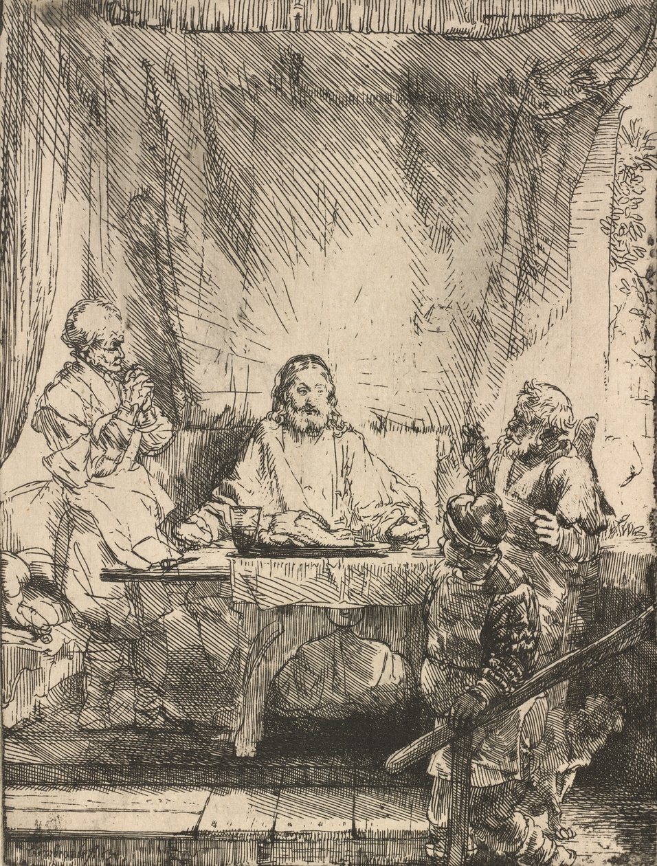 Kristus ved Emmaus: den større plade, 1654. af Rembrandt van Rijn