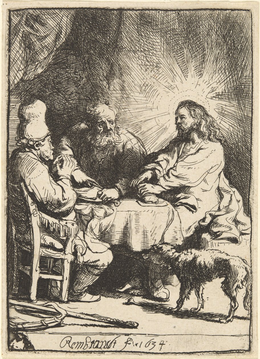 Kristus i Emmaus: den mindre tallerken af Rembrandt van Rijn