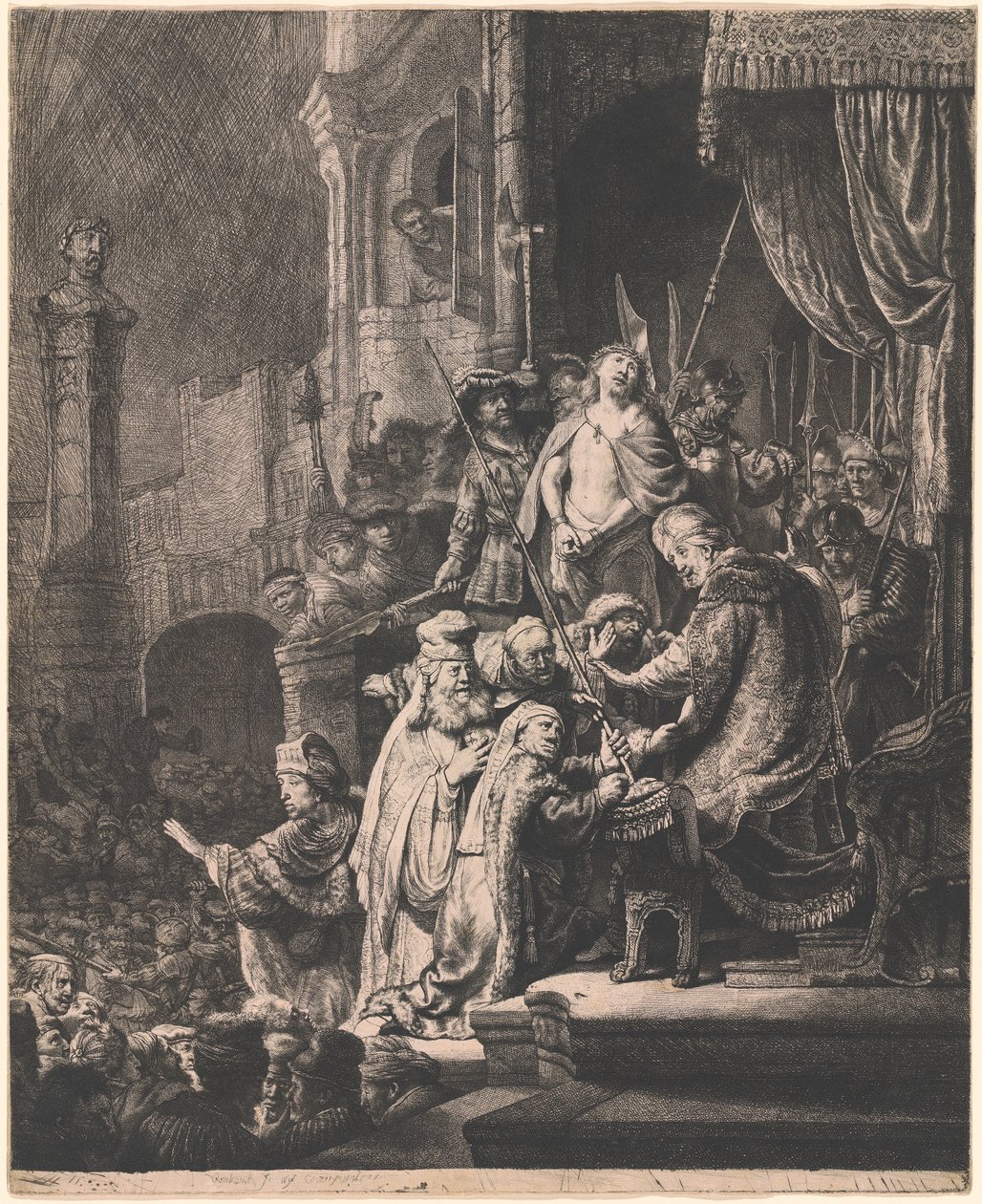 Kristus før Pilatus: Stor tallerken af Rembrandt van Rijn