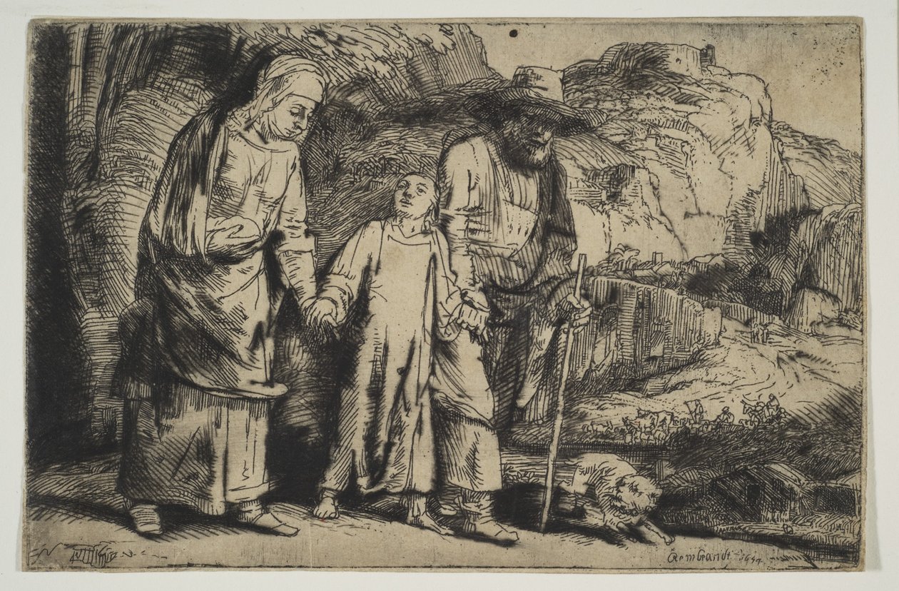 Kristus mellem sine forældre, vender tilbage fra templet, 1654. af Rembrandt van Rijn