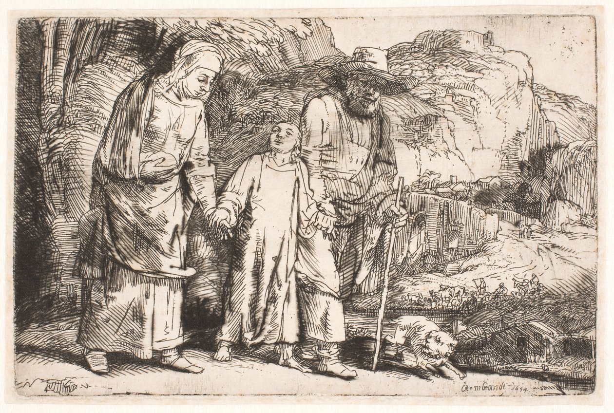 Kristus mellem sine forældre på vej hjem fra templet af Rembrandt van Rijn