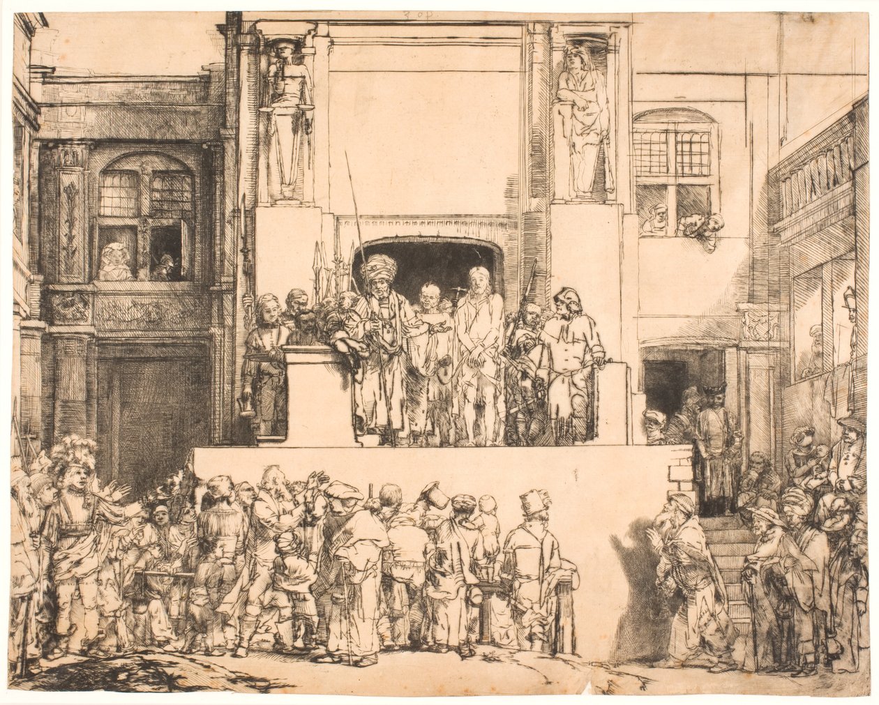 Kristus præsenterede for folket: stor aflang tallerken af Rembrandt van Rijn