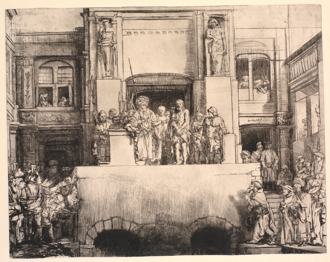 Kristus præsenterede for folket: stor aflang tallerken af Rembrandt van Rijn