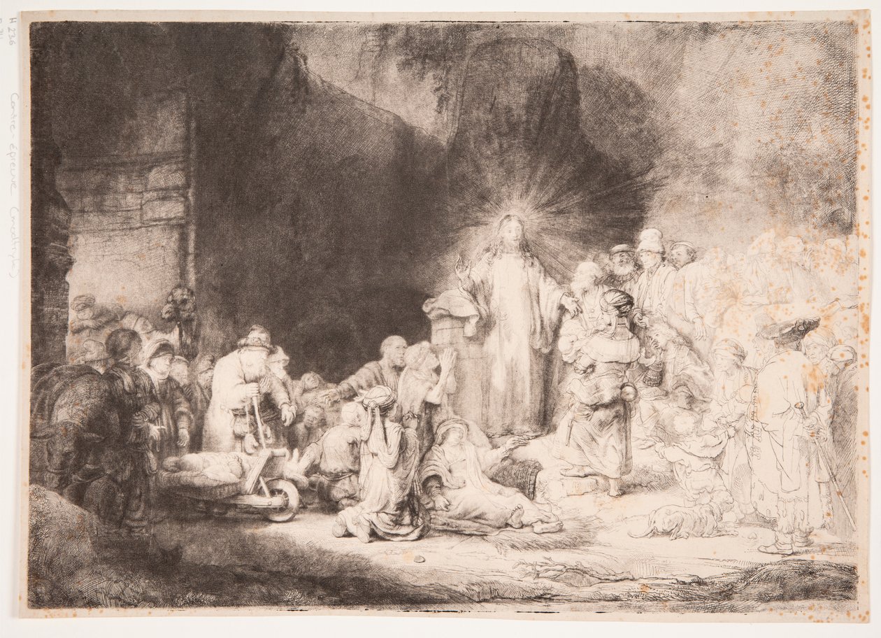 Kristus omgivet af syge, der tager imod små børn (»Hundred Guilder-trykket«) af Rembrandt van Rijn
