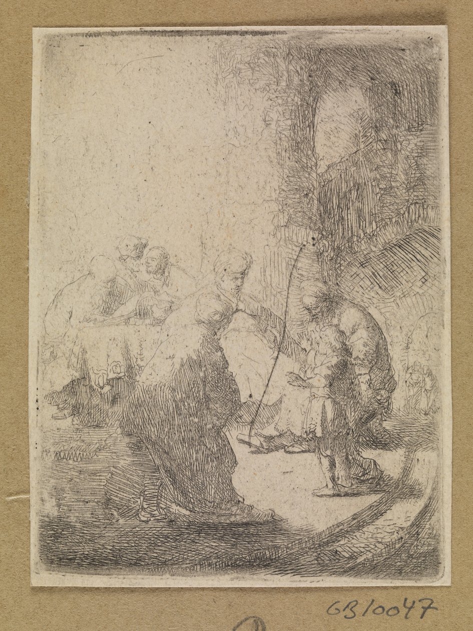 Christus som barn og de skriftkloge. Lille plade af Rembrandt van Rijn