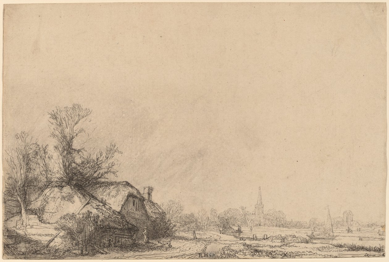 Sommerhus ved siden af en kanal af Rembrandt van Rijn