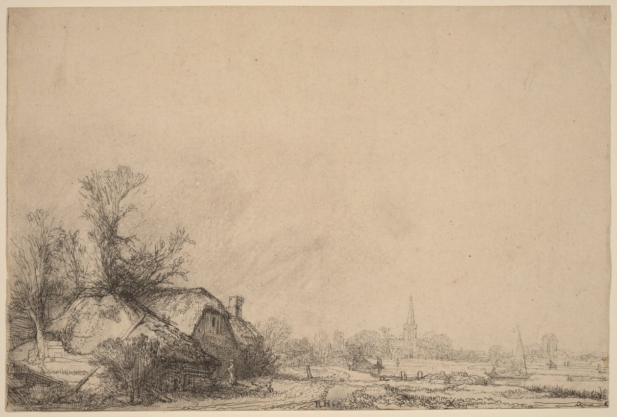 Hytte ved en kanal af Rembrandt van Rijn