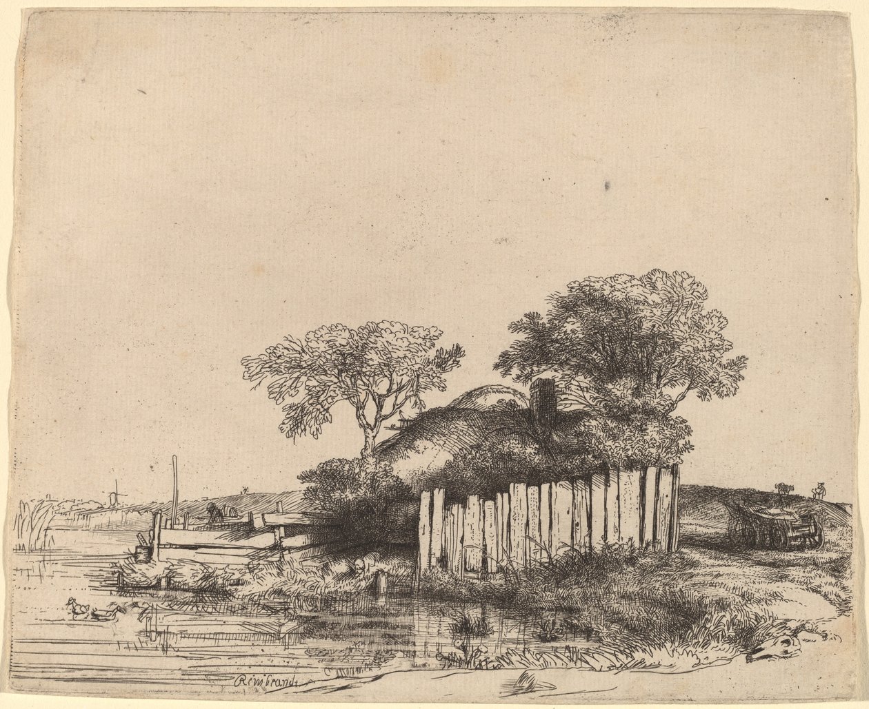 Sommerhus med hvid blegning af Rembrandt van Rijn