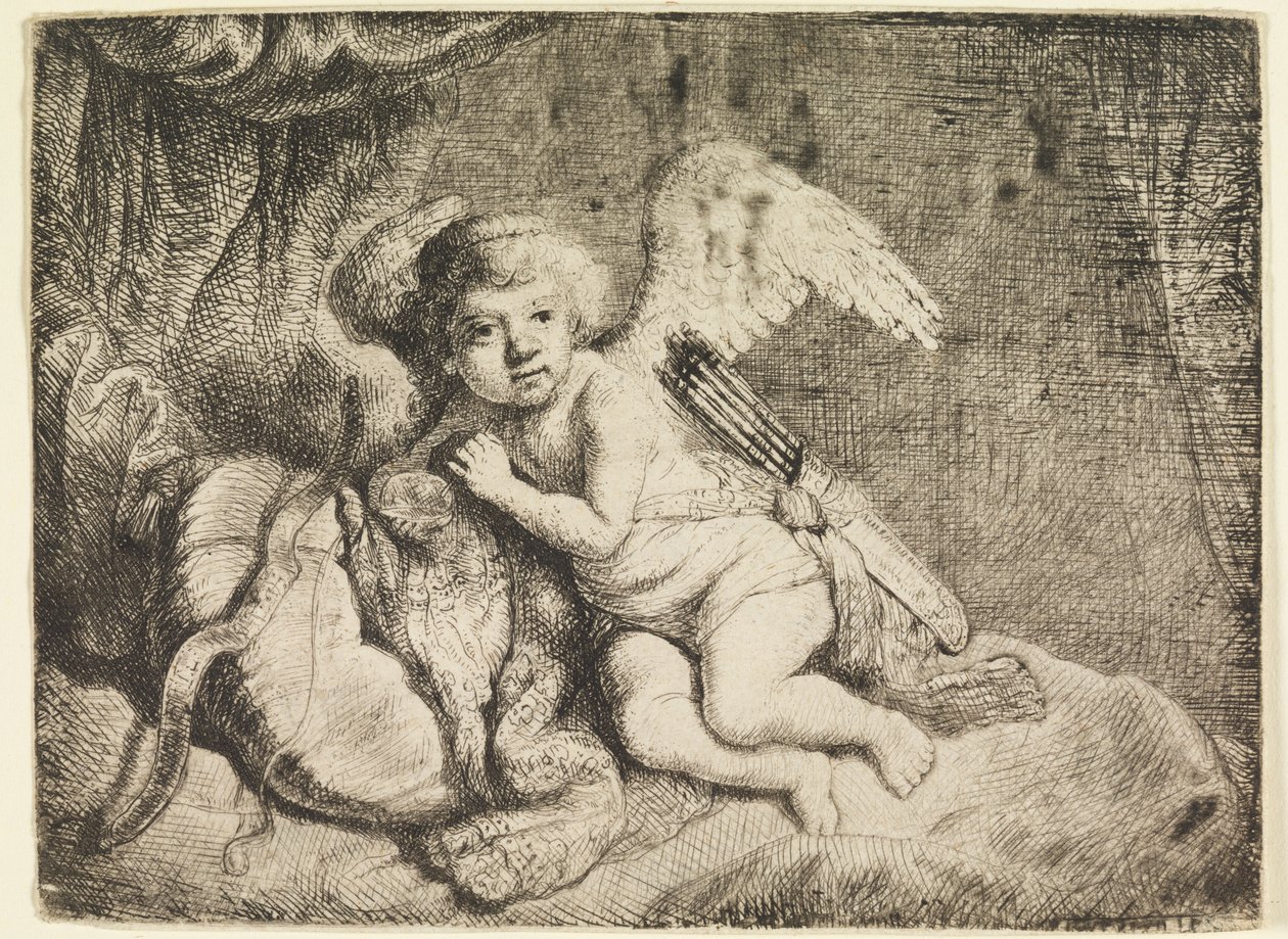 Amor hviler, efter et maleri tidligere tilskrevet Rembrandt af Rembrandt van Rijn