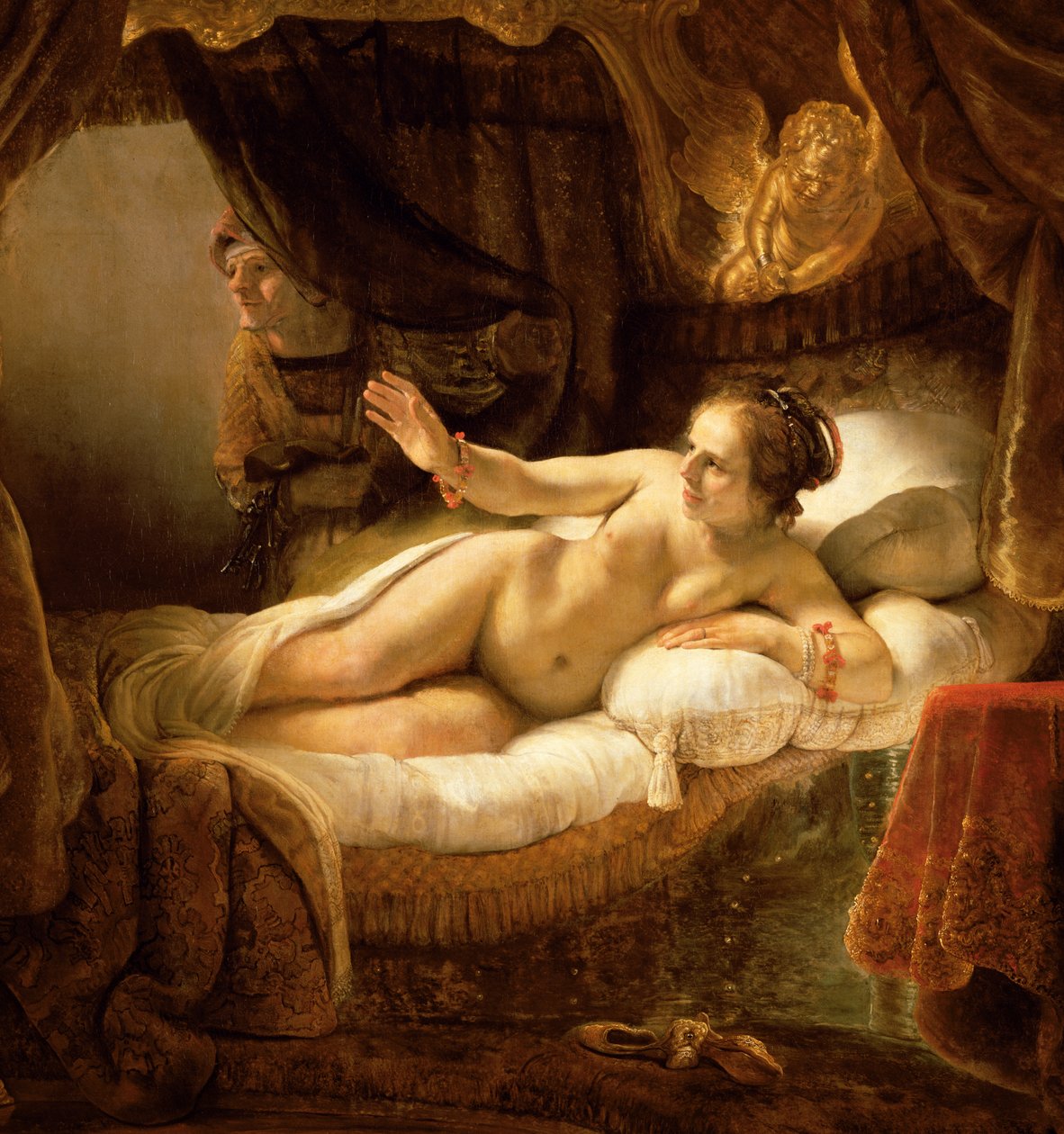 Danae, 1643 olie på lærred detalje af 47569 af Rembrandt van Rijn