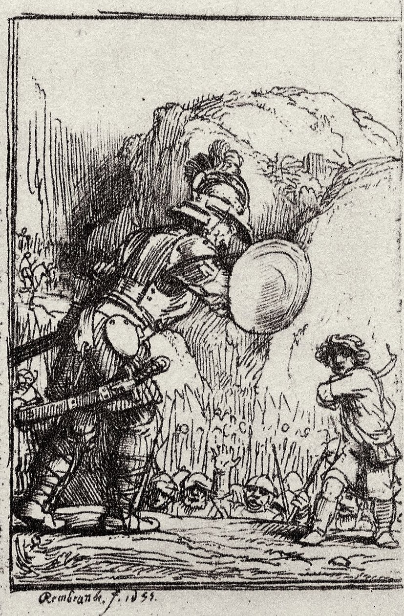 David og Goliat. Illustration til Piedra gloriosa af Menasseh ben Israel af Rembrandt van Rijn