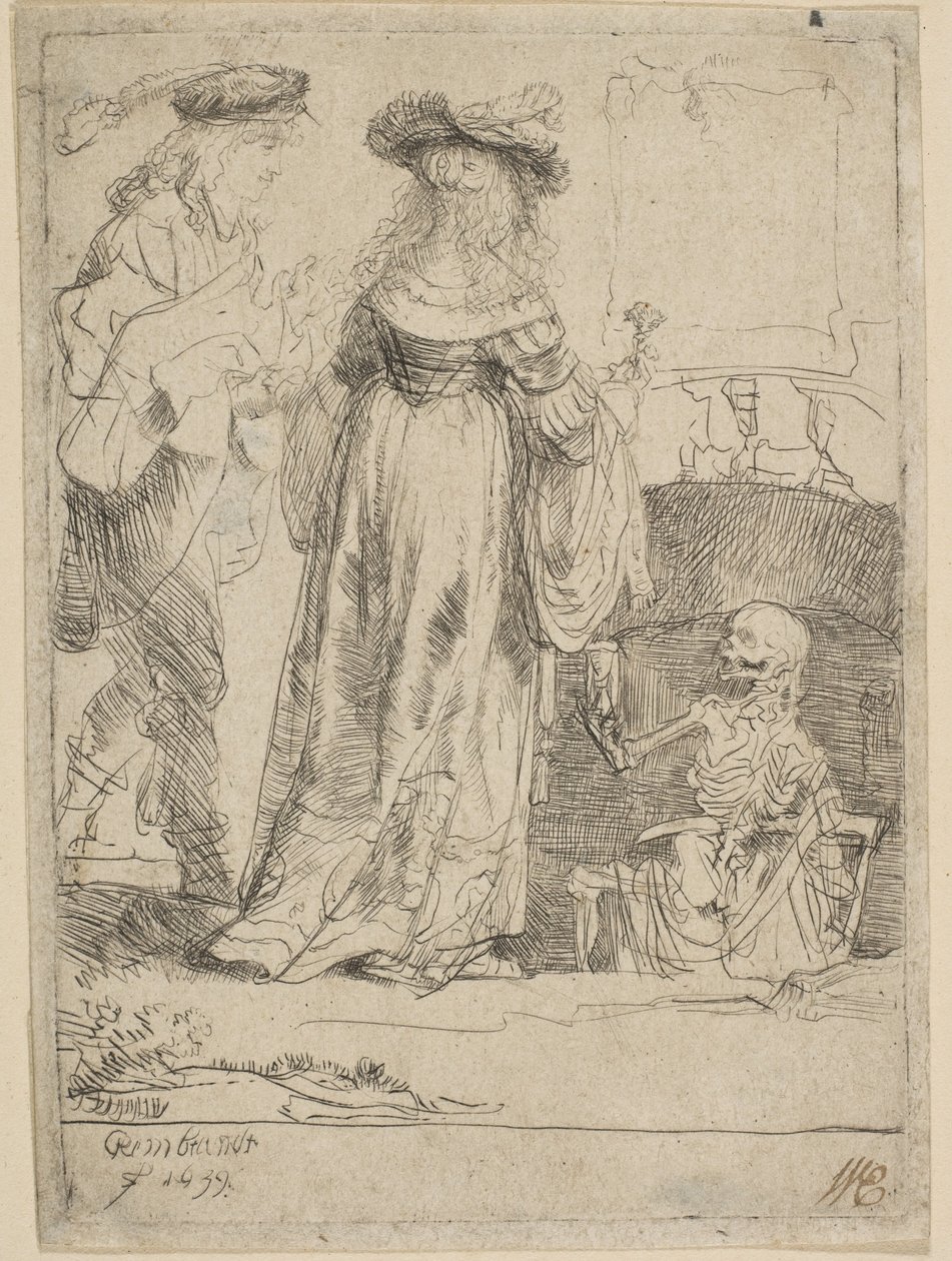 Døden viser sig for et ægtepar fra en åben grav, 1639. af Rembrandt van Rijn