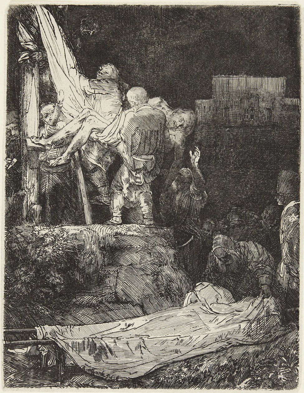 Nedtagelsen fra korset i fakkellys af Rembrandt van Rijn