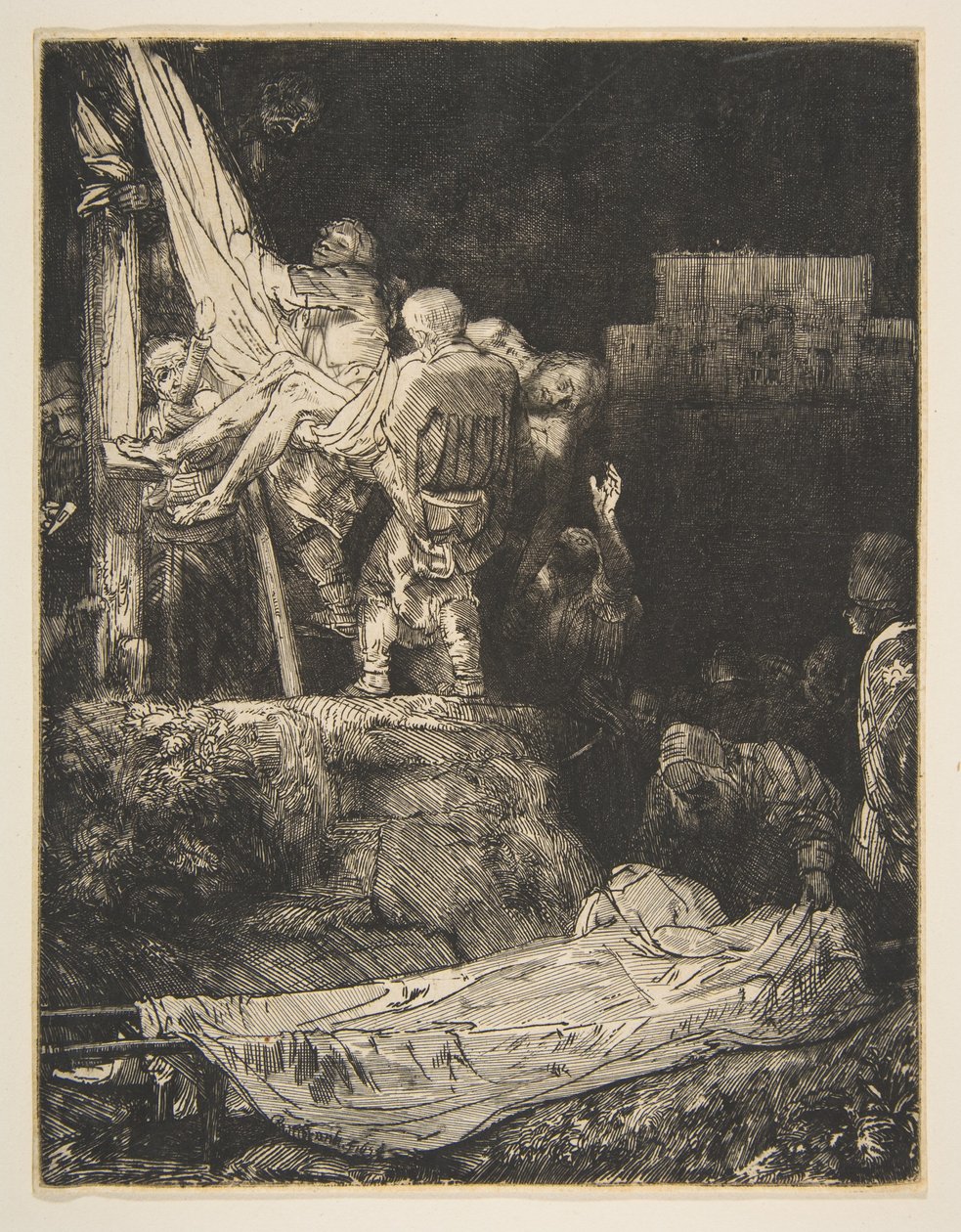 Nedstigning fra korset ved fakkellys, 1654. af Rembrandt van Rijn