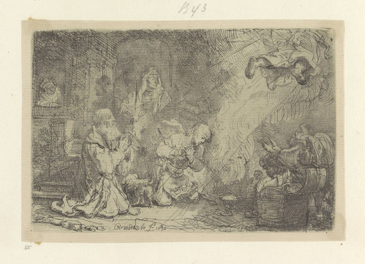 Angel forlader Tobias og hans familie Recueil de quatre-vingt-cinq estampes originales (serietitel) af Rembrandt van Rijn