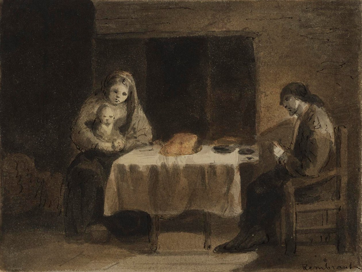 Familie ved bordet af Rembrandt van Rijn