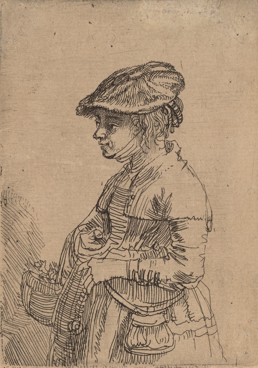 Pige med en kurv, ca. 1642. af Rembrandt van Rijn