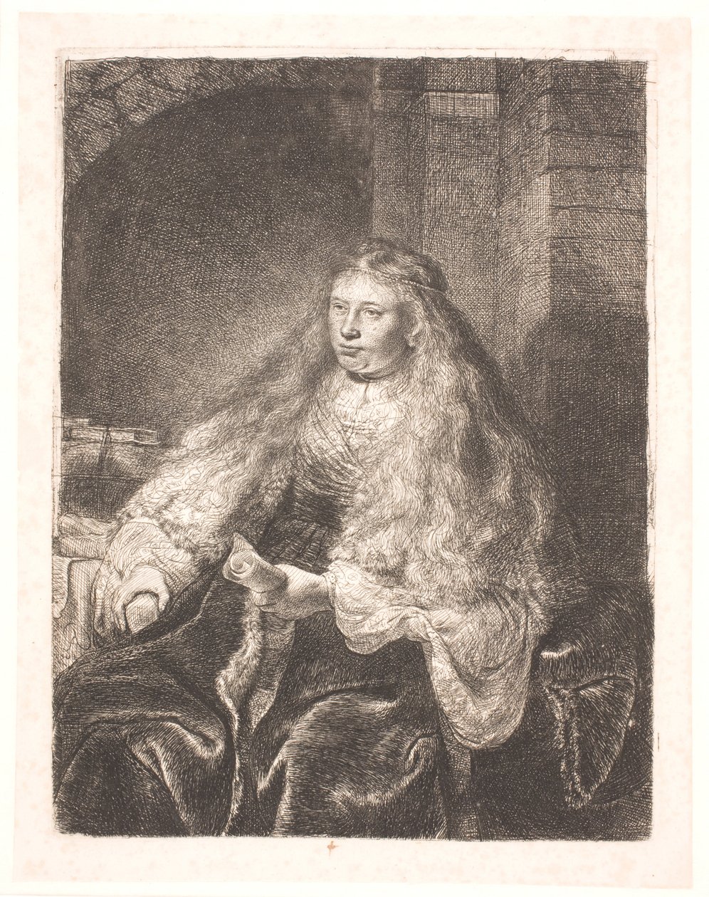 Pige med hår, der falder på skuldrene ("den store jødiske brud") af Rembrandt van Rijn