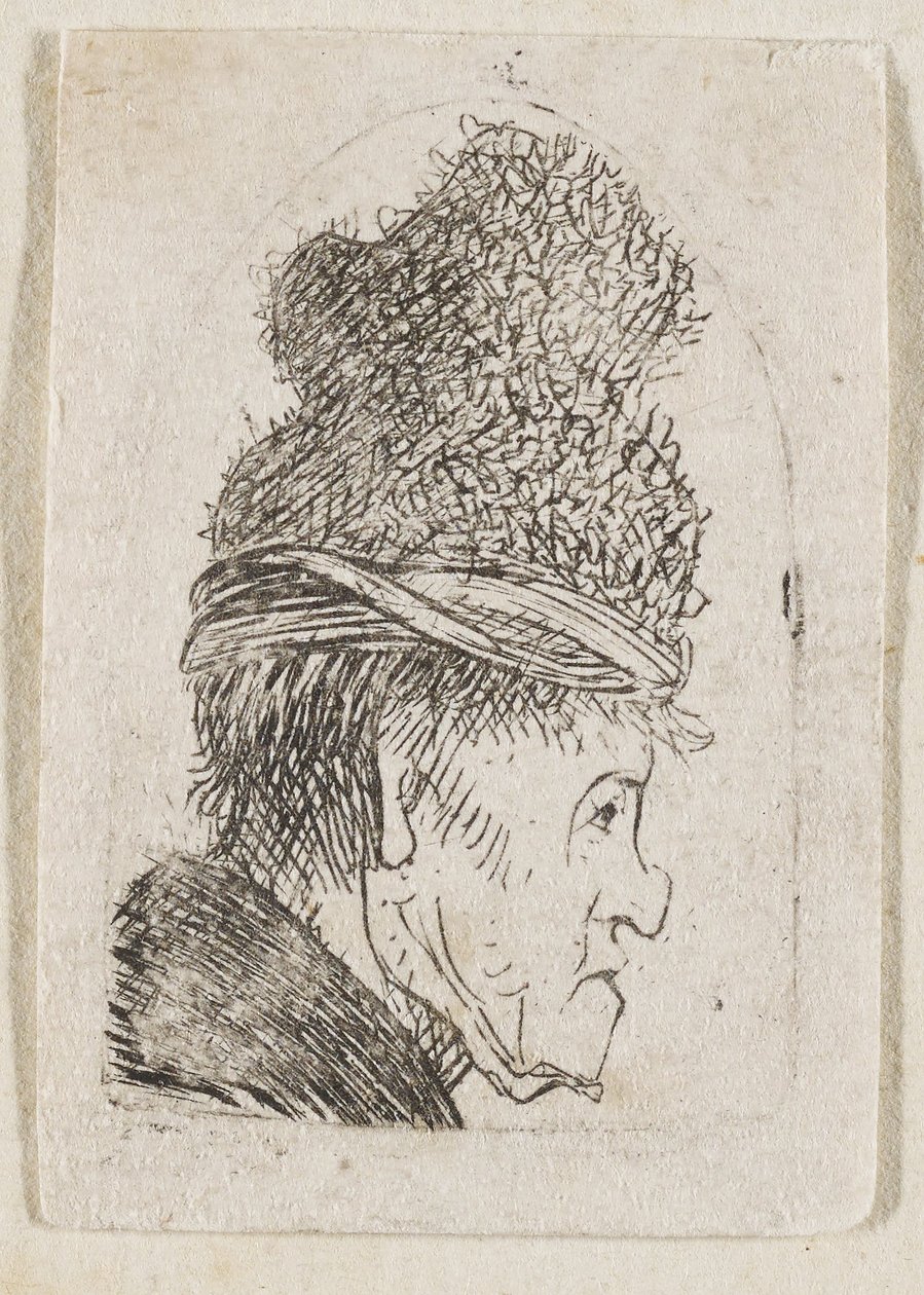 Grotesk profil: Mand med høj kasket af Rembrandt van Rijn