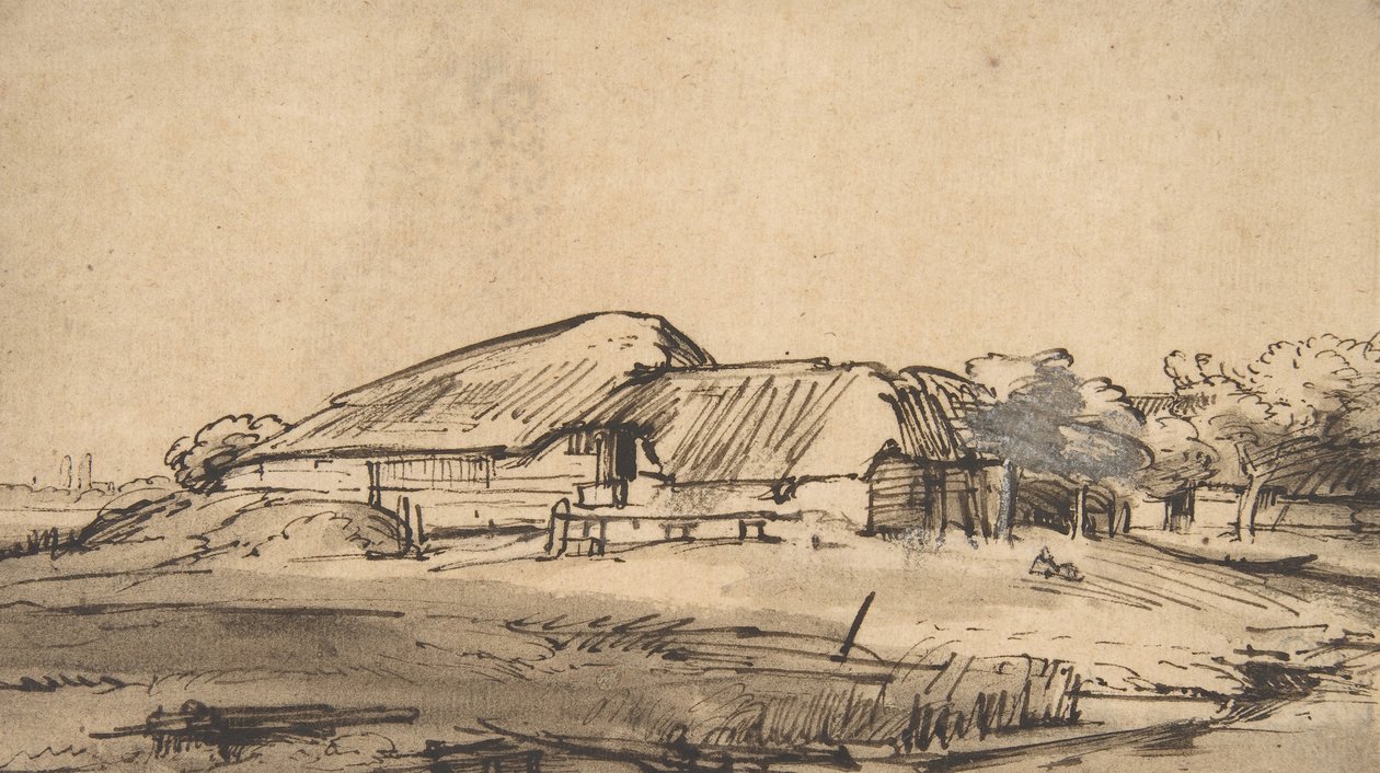 Gruppe af landbrugsbygninger, ca. 1648-52. af Rembrandt van Rijn