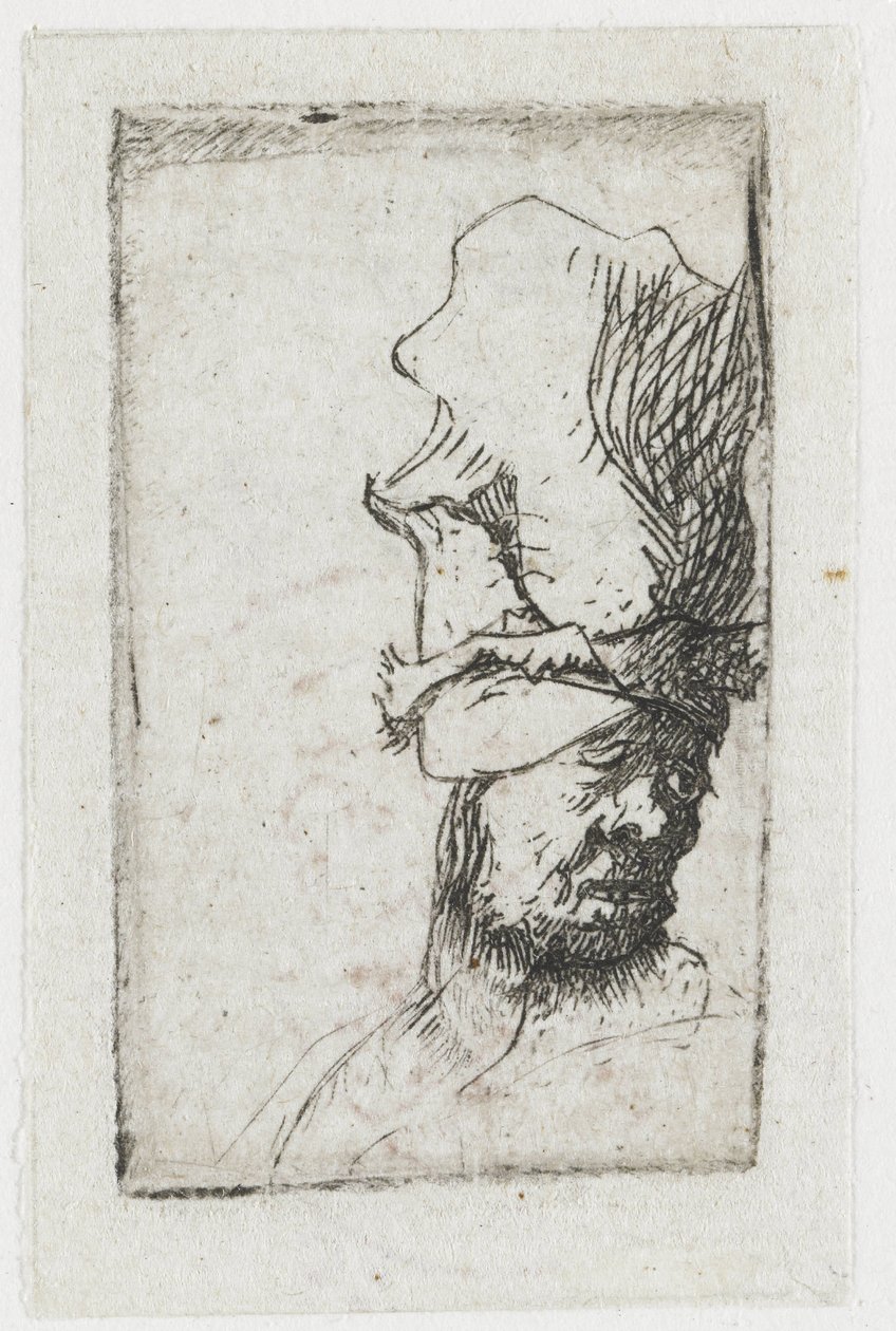 Hovedet af en mand med en høj kasket af Rembrandt van Rijn