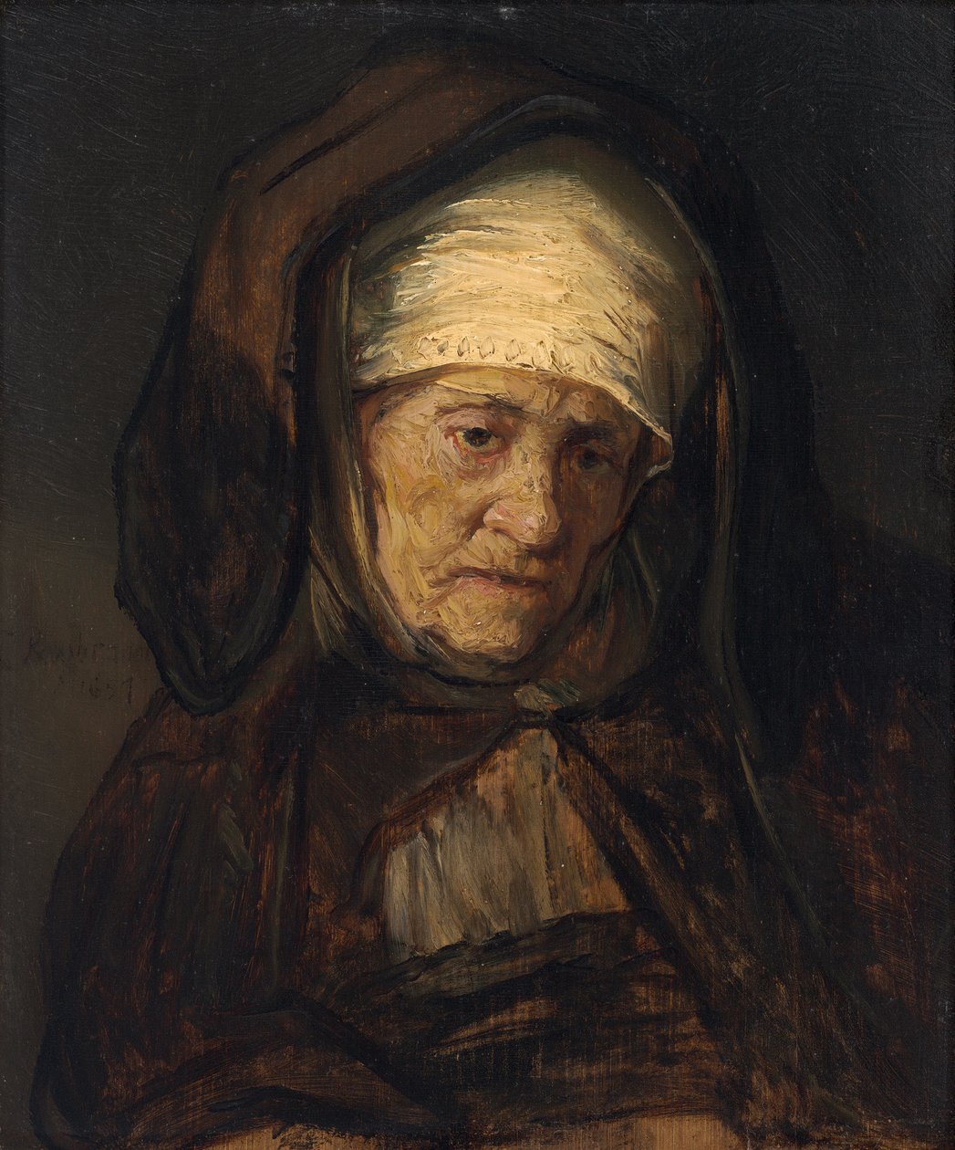 Hoved af en ældre kvinde, 1655-60 af Rembrandt van Rijn