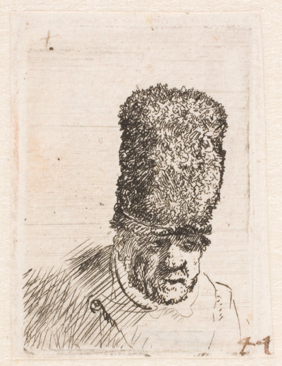 Hoved af en gammel mand i høj pelshue af Rembrandt van Rijn