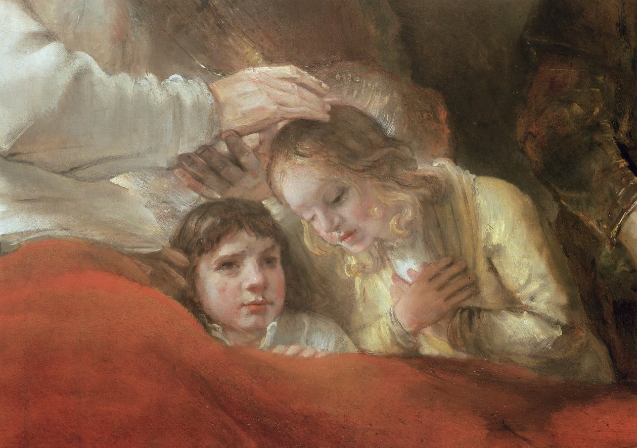 Jakob velsigner Josefs sønner, 1656 (detalje af 244314) af Rembrandt van Rijn