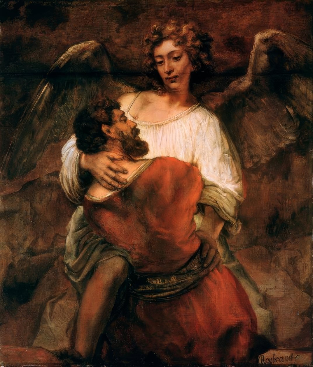 Jakobs kamp med englen af Rembrandt van Rijn