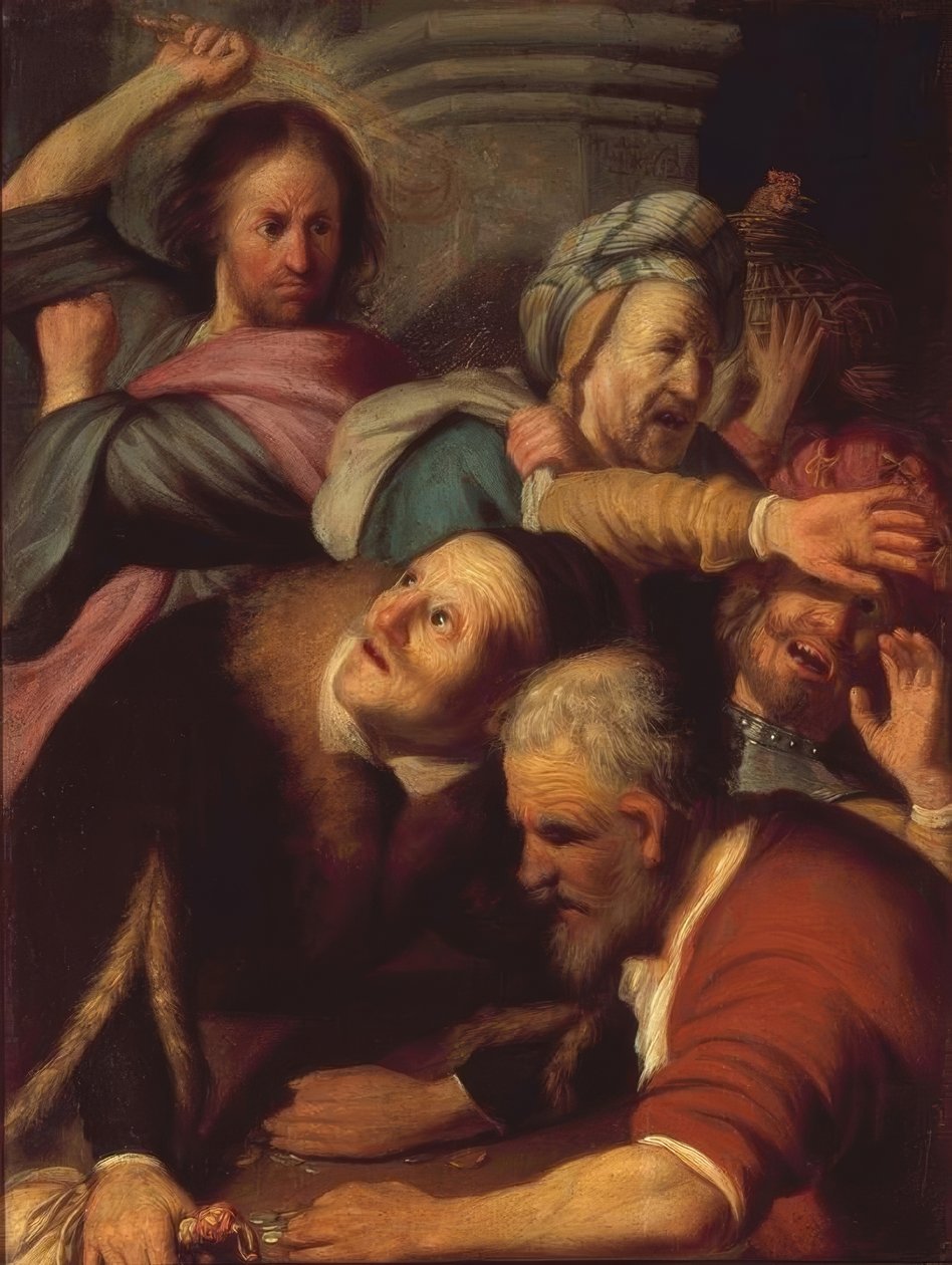 Jesus driver skifterne ud af templet af Rembrandt van Rijn