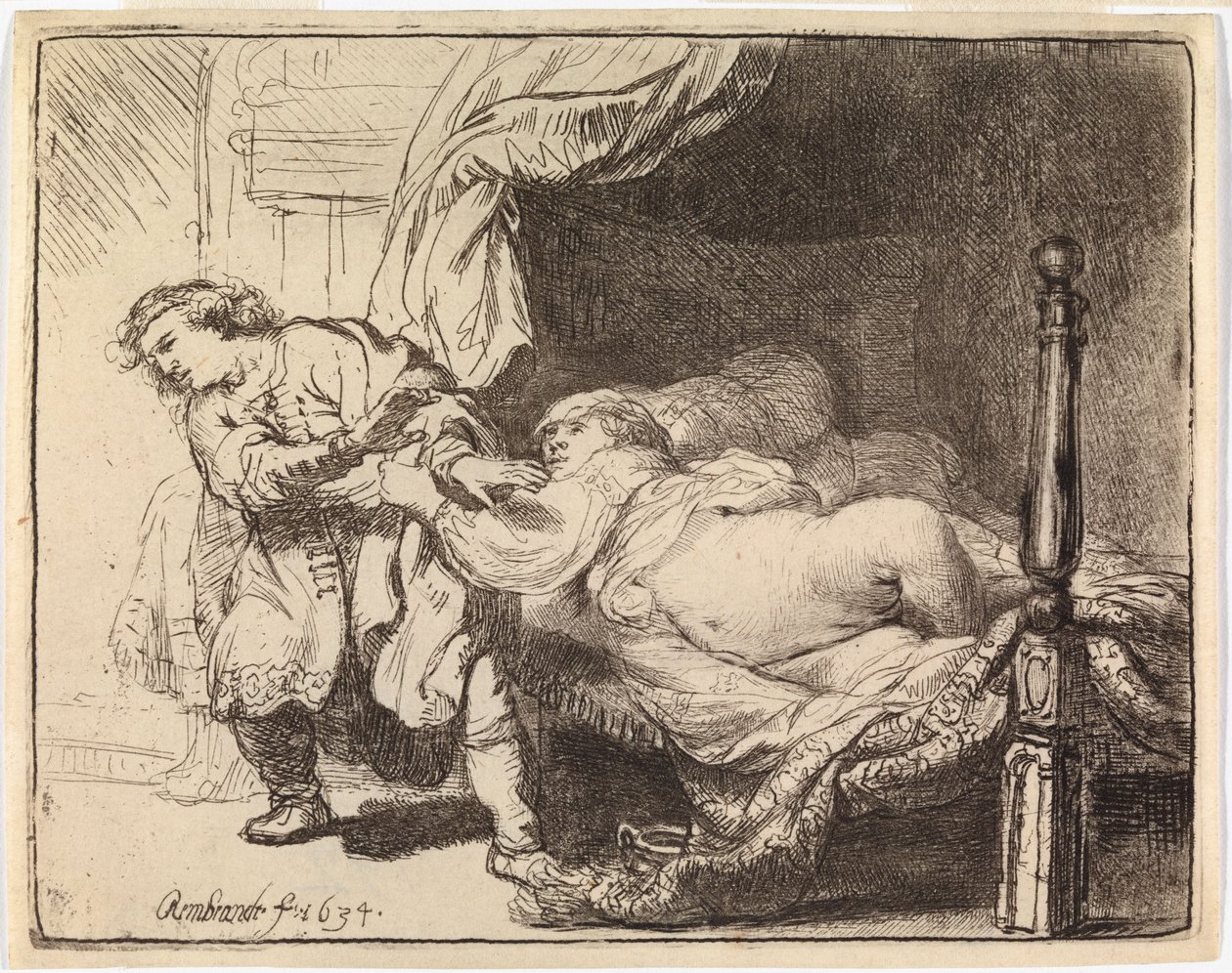 Josef og Potifars kone af Rembrandt van Rijn