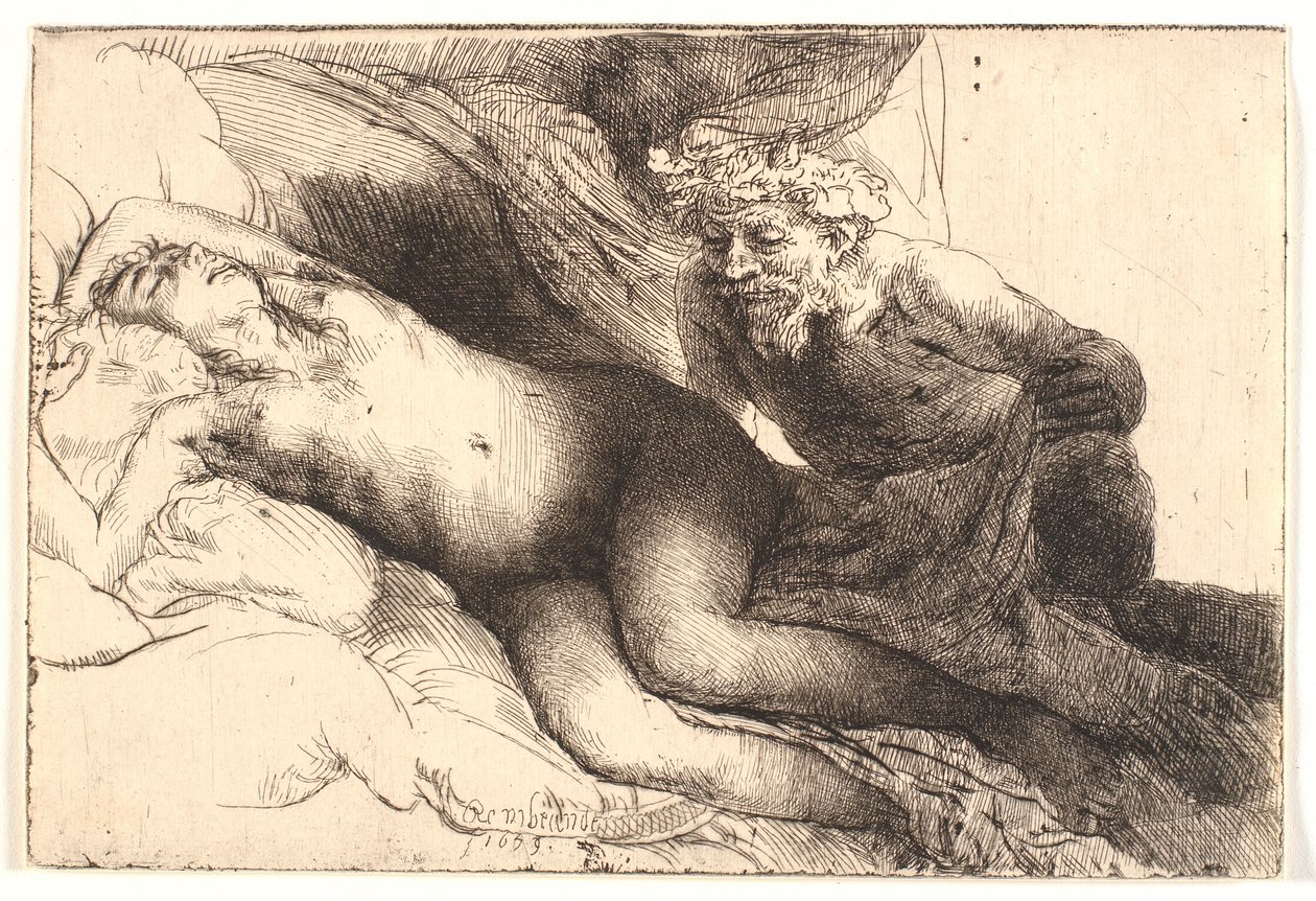 Jupiter og Antiope: den større plade af Rembrandt van Rijn