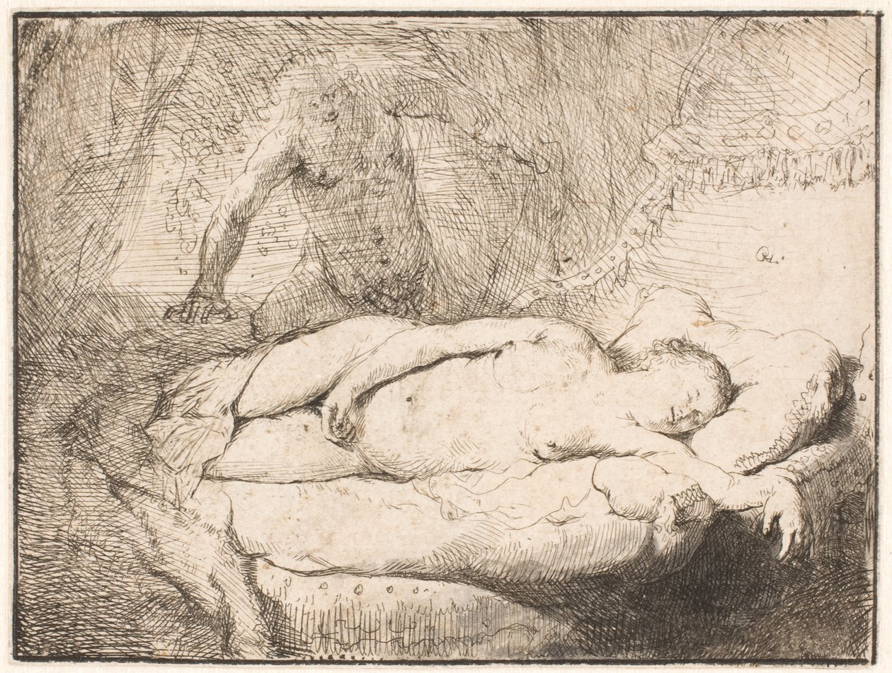 Jupiter og Antiope: det mindre billede af Rembrandt van Rijn