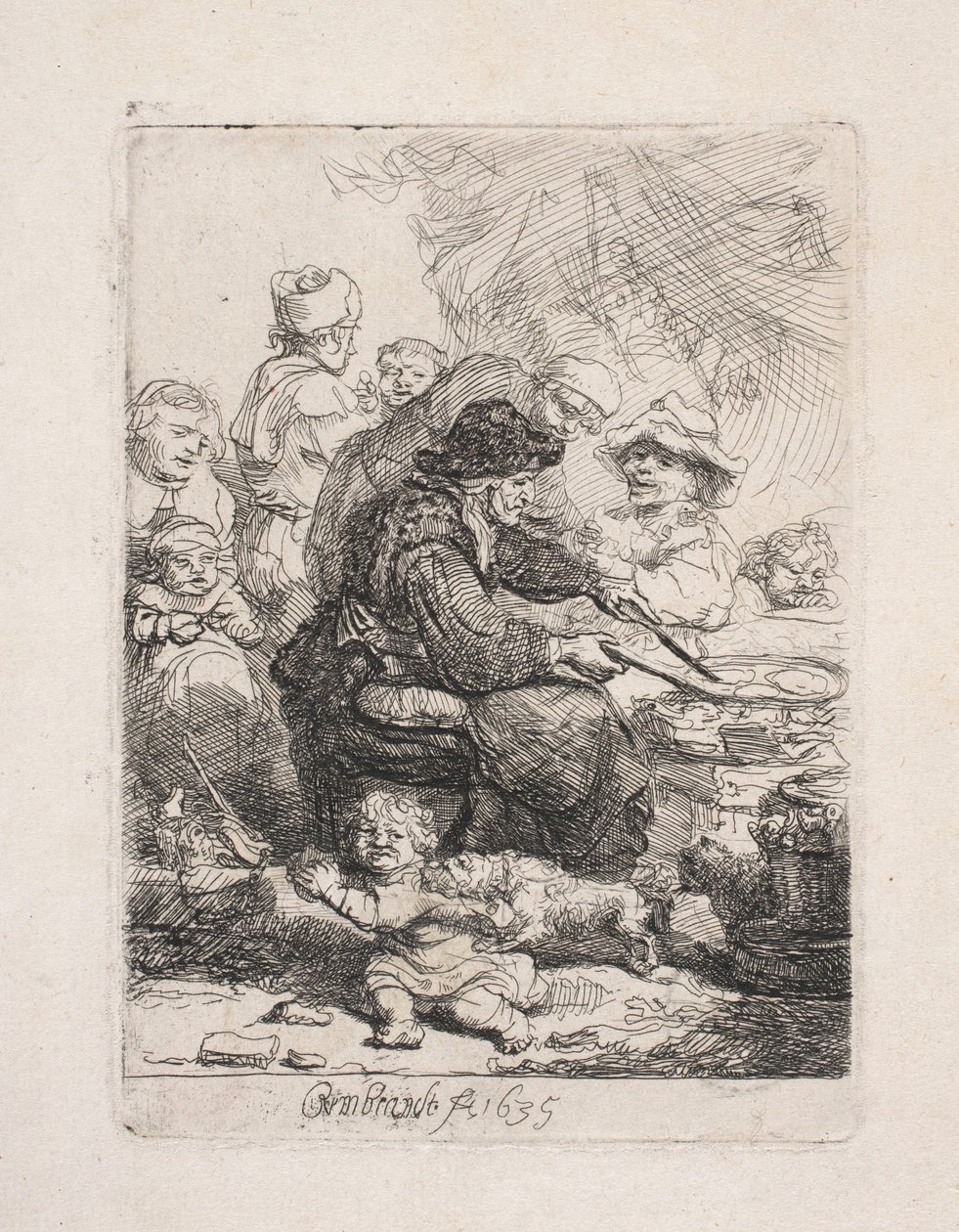 En kvinde, der steger pandekager af Rembrandt van Rijn