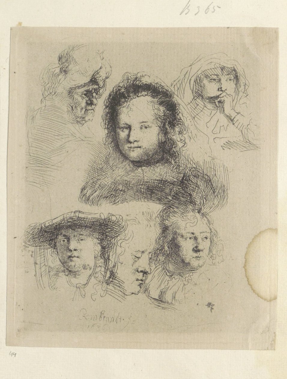 Kopstudies af Saskia en anden Samling af 85 originale tryk (serietitel) af Rembrandt van Rijn