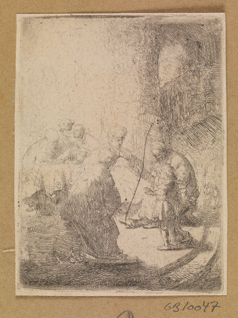 Christus som barn og de skriftkloge. Lille plade af Rembrandt van Rijn