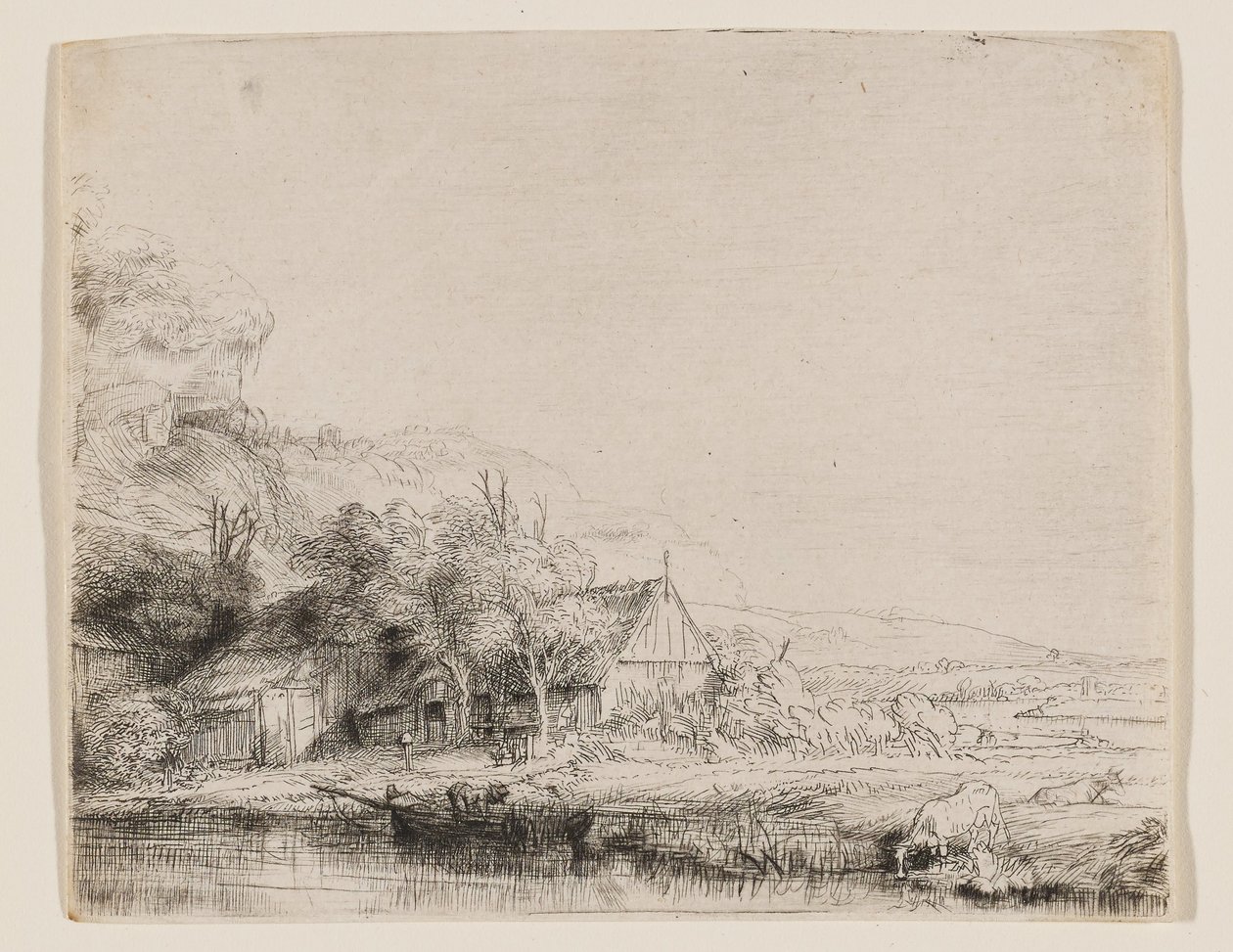 Landskab med en ko, der drikker af Rembrandt van Rijn