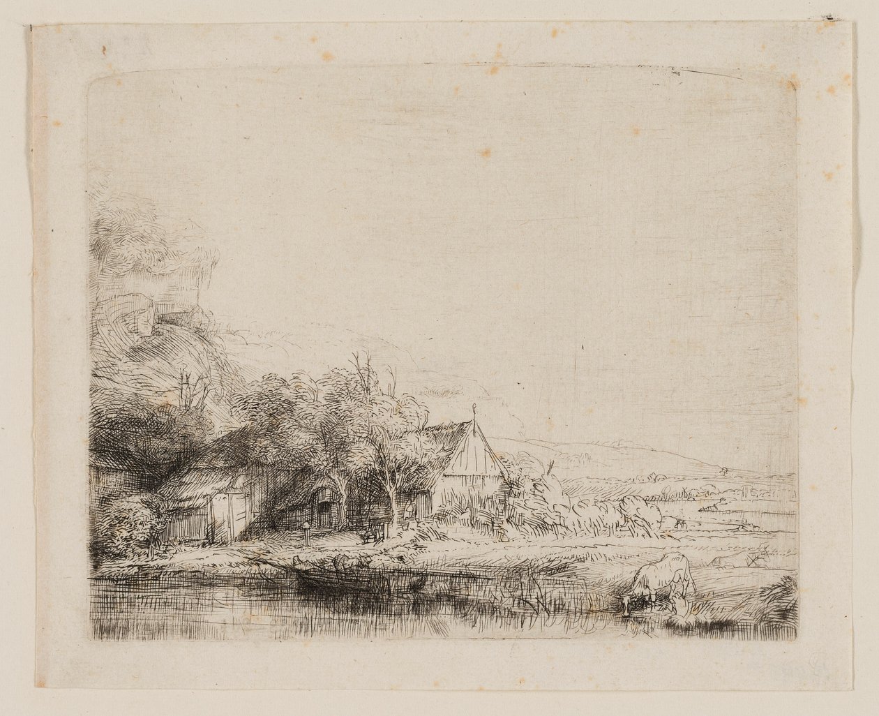 Landskab med en ko, der drikker af Rembrandt van Rijn
