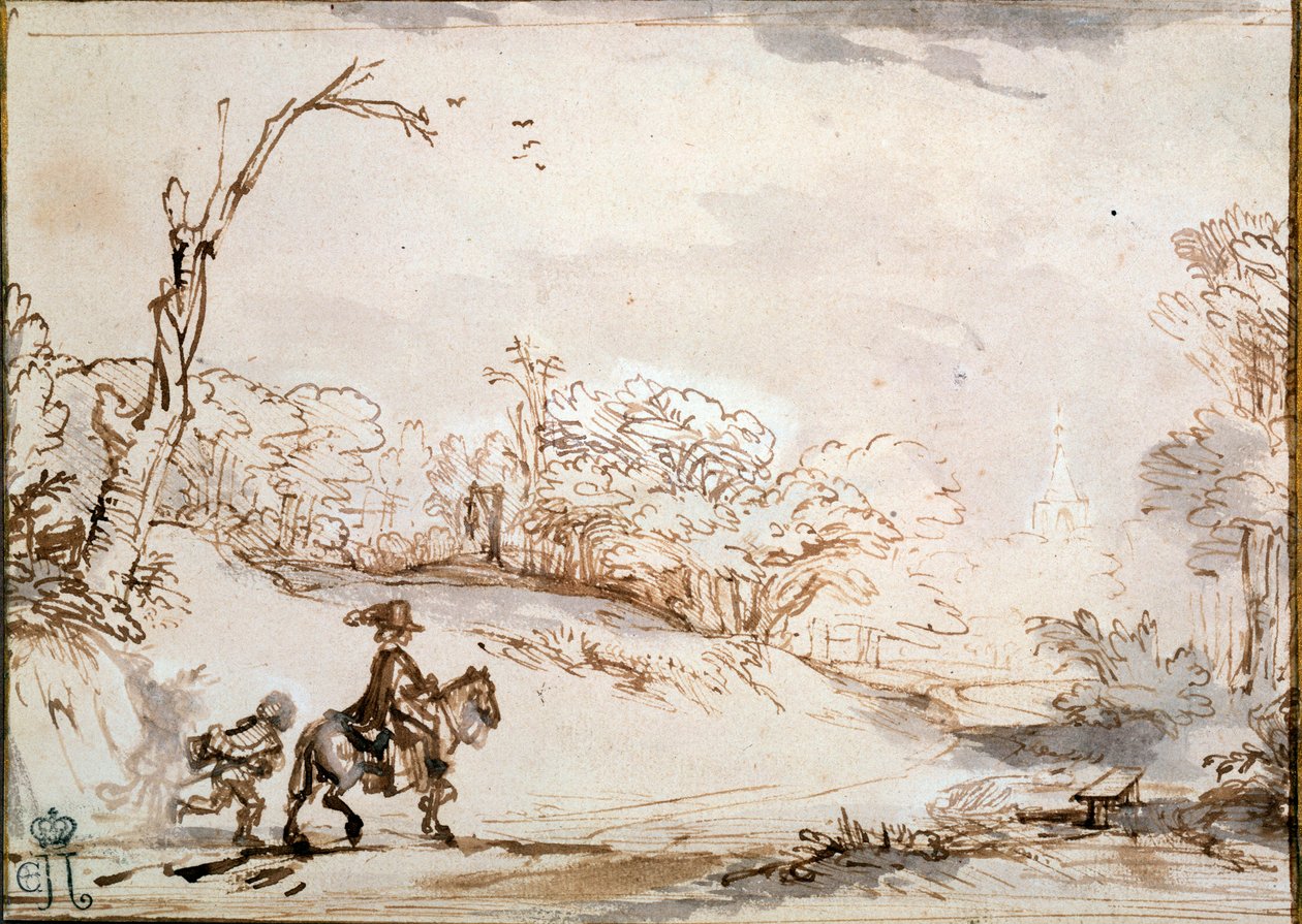 Landskab med en rytter, 1648-1650. af Rembrandt van Rijn