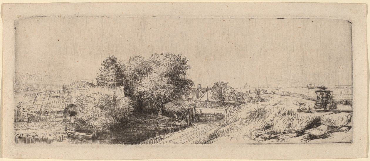 Landskab med en mælkemand af Rembrandt van Rijn