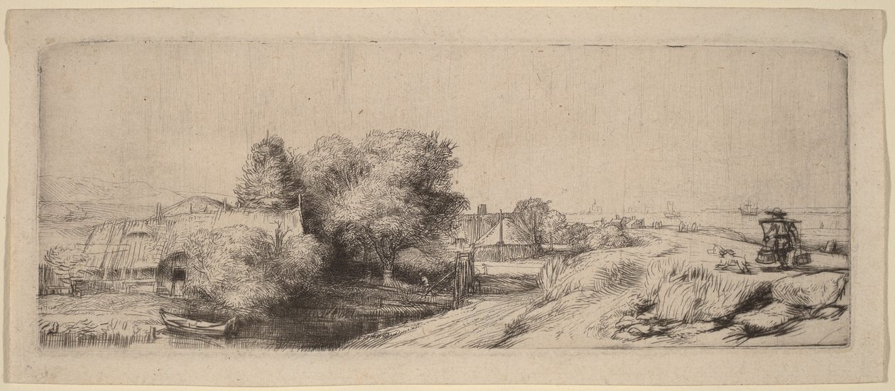 Landskab med en mælkemand af Rembrandt van Rijn