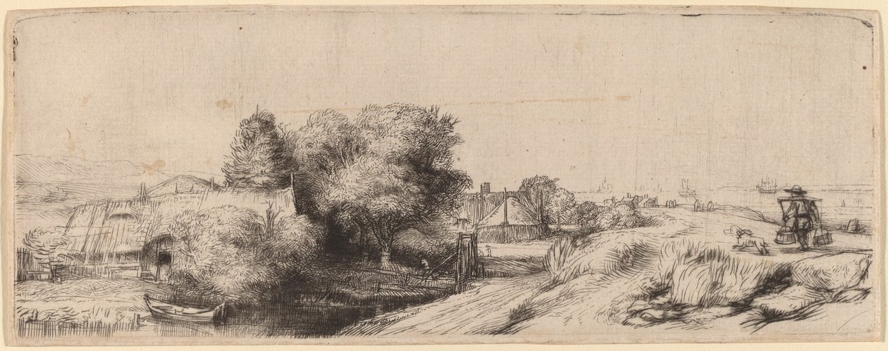 Landskab med en mælkemand, ca. 1650. af Rembrandt van Rijn