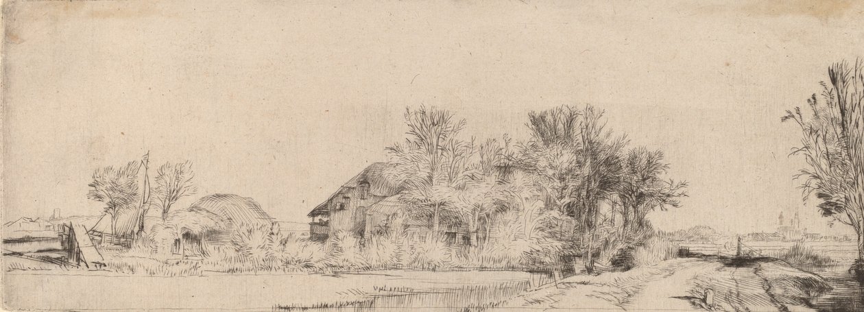 Landskab med en vej ved siden af en kanal, ca. 1652. af Rembrandt van Rijn