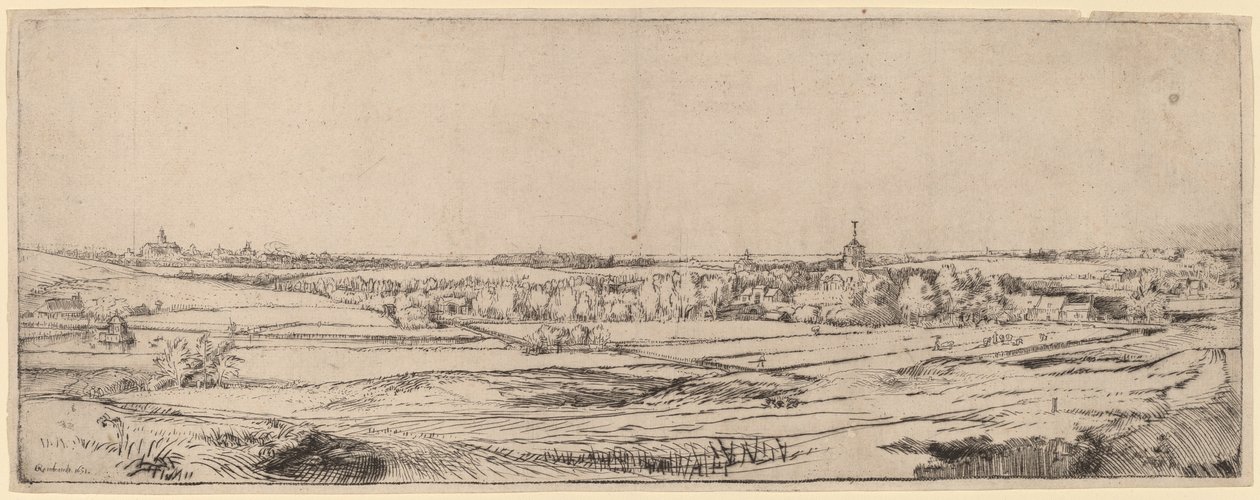 Landskab med udsigt mod Haarlem (Guldvejerens Mark) af Rembrandt van Rijn