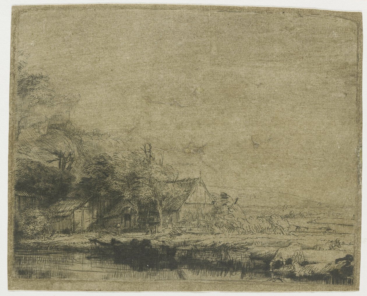 Landskab med en ko, der drikker af Rembrandt van Rijn
