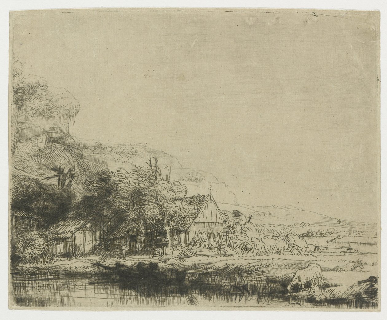 Landskab med en ko, der drikker af Rembrandt van Rijn